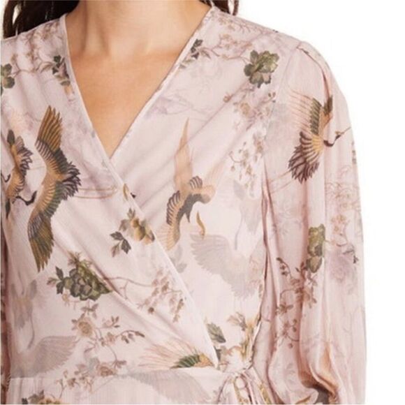 NWT AllSaints Ari Peggy Floral Print Wrap Dress in Dusty Pink-U3 - Picture 4 of 8